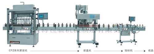 GFB-12L/ASB-140/LMS-650A全自動(dòng)12頭灌裝旋蓋貼標(biāo)生產(chǎn)線